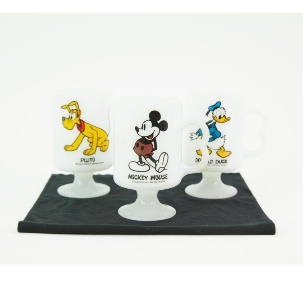 Disney Vintage 1960's Character Milk Glass Pedestal mugs. Mickey,Pluto,D…